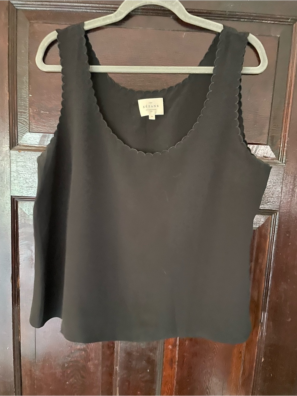 Sezane Black Scalloped Silk Tank Top